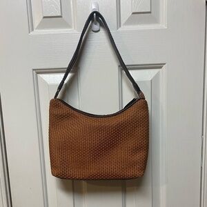 Coldwater Creek Small Brown Woven Shoulder Hand Bag Zip Closure Inside Pockets.